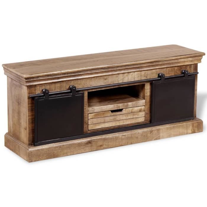Meuble TV Vintage - VIDAXL - Bois massif - 2 portes coulissantes - Multicolore