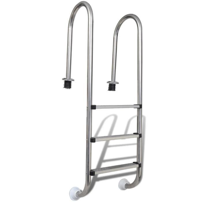 vidaXL Escalera para piscina de 3 peldaños acero inoxidable 304