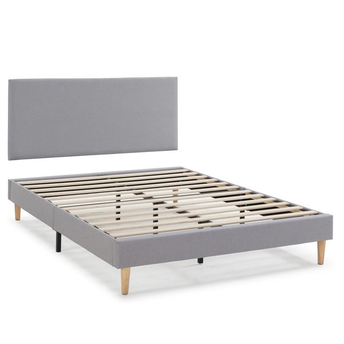 Sommier Tapissier Aura 90x190 Cm Gris Clair - Base De Lit Rembourrée Avec Tête De Lit Intégrée - Hauteur 30 Cm