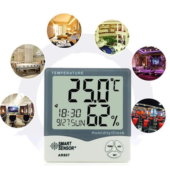 Big Screen Digital Temperature Thermometer Humidity Meter Clock