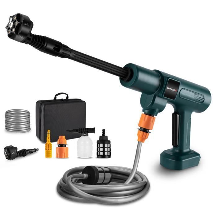 Nettoyeur Haute Pression Sans Fil 80 Bar - 2 Batteries 3000mAh - Buse 5-en-1 - Tuyau 5 M - Pour Voiture, Terrasse, Jardin