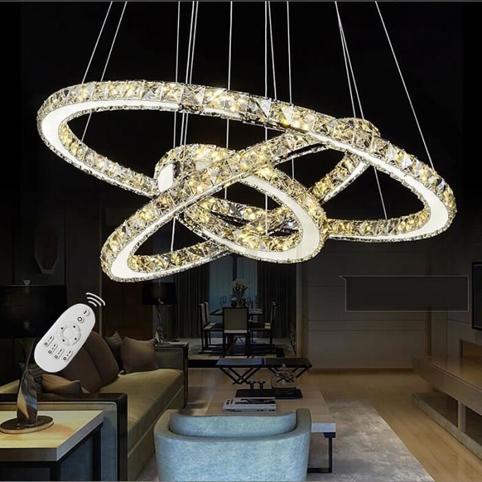Lustre en Cristal - YUENFONG - 96W LED - Dimmable - 3 Anneaux ...