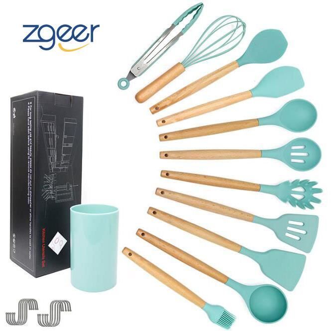 Lot de 4 cuill/ères de cuisine en bois spatule en bois dur antiadh/ésive et cuill/ères en bois.