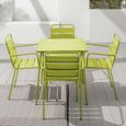 Ensemble table de jardin et 4 fauteuils empilables OVIALA Palavas en acier vert-1