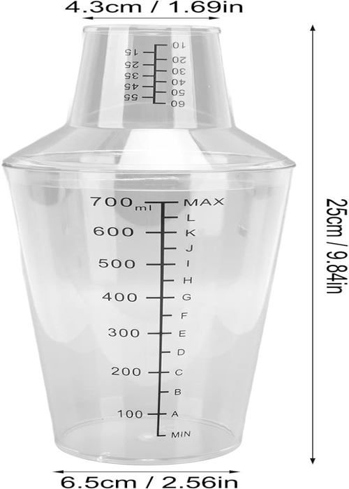 Shaker à Cocktails En Plastique 700ml - Mélangeur Bar Avec échelle Graduée, étanche Et Facile à Nettoyer
