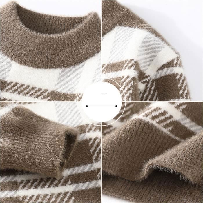 Pull à carreaux pour homme - Col en V - En tricot - Cardigan - Débardeurs - Gary Asian - Taille XXL (78-85 kg), gris, XXL