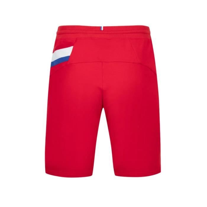 Short Le coq sportif TRICOLORE Homme Rouge Ceinture elastiquee Poches zippees Badge brode Rouge Cdiscount Pret a Porter