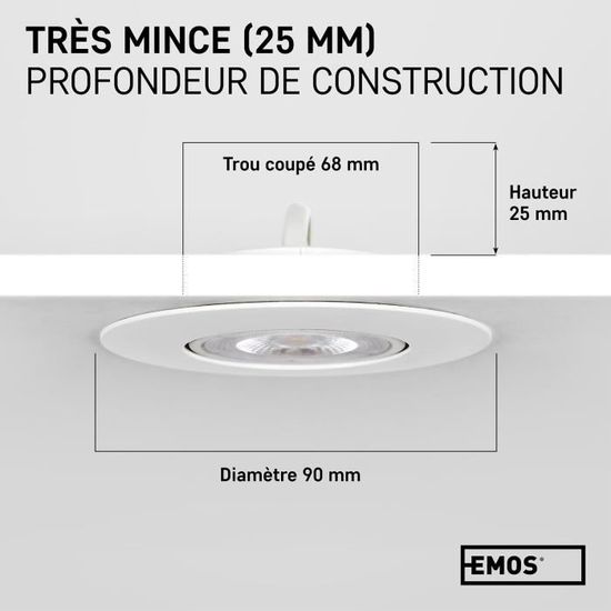 Lot De 6 Spots LED Encastrables EMOS - 5W, 450lm, 3000K Blanc Chaud - Orientables 50° - Pour Plafond Intérieur