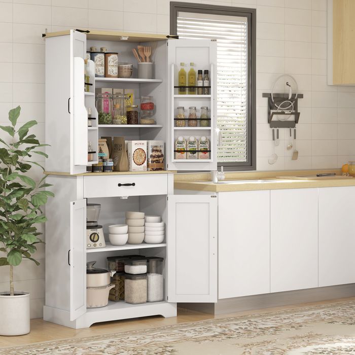 HOMCOM Armadio Multiuso a 4 Ante con Mensole Regolabili, Armadio Dispensa Cucina Moderna in MDF, 59x31x155cm, Bianco | Aosom Italy