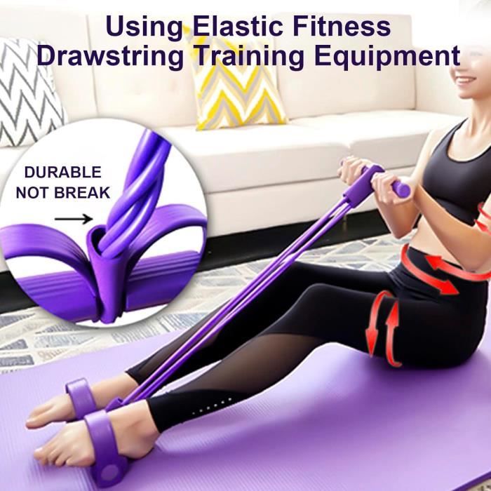 Corde élastique 4 Tubes – Fitness, Yoga, Abdos, Bras, Jambes – Avec Poignées Mousse Et Pédales Antidérapantes