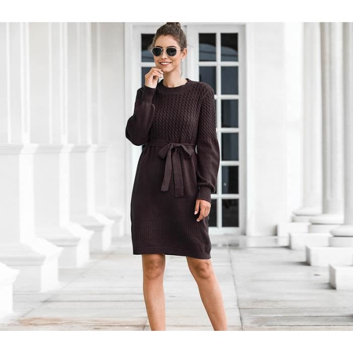 Robe pull longue hiver femme Uni Noir Noir Cdiscount Pret a Porter