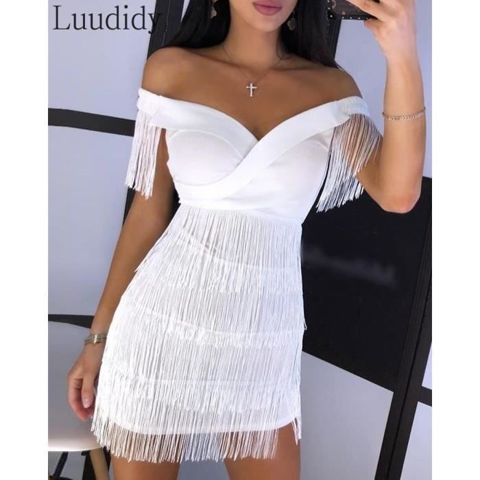 Robe de Soiree a Franges Blanche pour Femme WHITE B4815 Tenue Sexy a Manches Courtes pour Boite de Nuit Blanc Cdiscount Pret a Porter