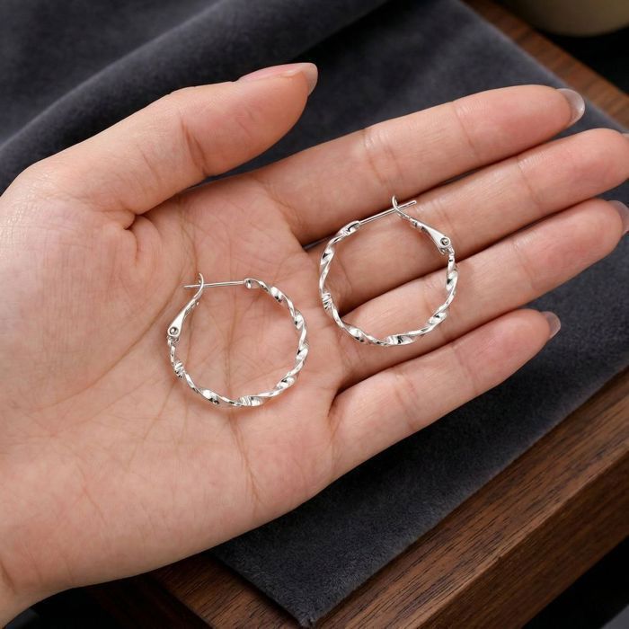Boucles D'oreilles Créoles Avec Boule - Argent Massif 925/1000, Bijoux Femme élégants