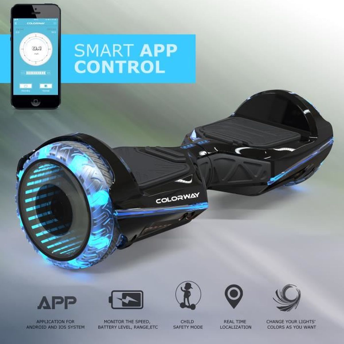 Gyropode Scooter Electrique Overboard SUV 6.5 avec Bluetooth APP Moteur 700W Colorway CX911 Advanced Premium Hover Scooter Board 