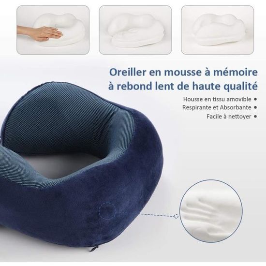 Oreiller de voyage,1 pièces Coussin de Voyage Massant en Mousse à Mémoire,Le du Cou Oreiller avec 360°Tête Et Cou Support Parfait,Soutien du Cou,Bon Allié pour Voyager en Voiture Train Avion,28*30cm