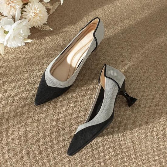 Escarpins Femme Petit Talon Haut Confortable Gris Textile