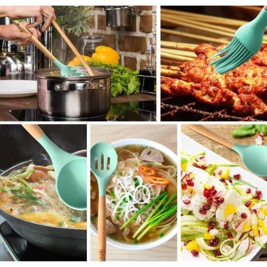 Ensemble Silicone Fouet Spatula Pinceau Cuill/ère Doseuse Kit de Cuisson Ensemble Ustensiles DAZISEN Ustensile de Cuisine 12 Pi/èces Noir