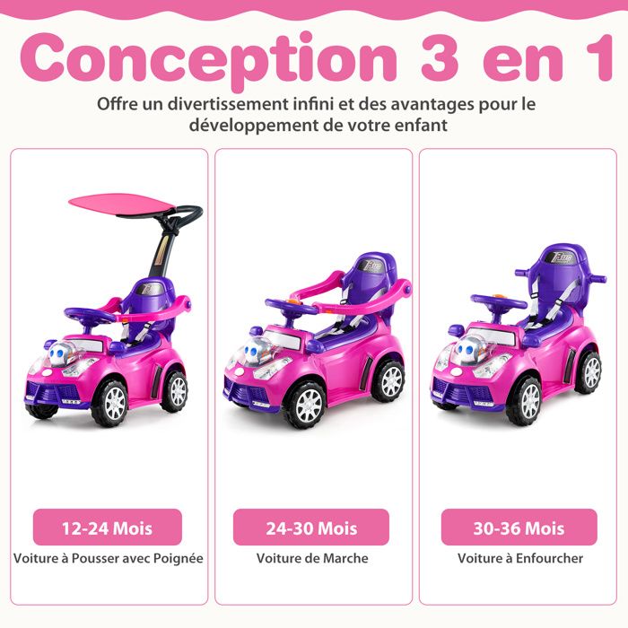 Voiture Porteur Maserati COSTWAY 3 En 1 – Musique Et Klaxon, Pour 18-60 Mois, Charge 25 Kg