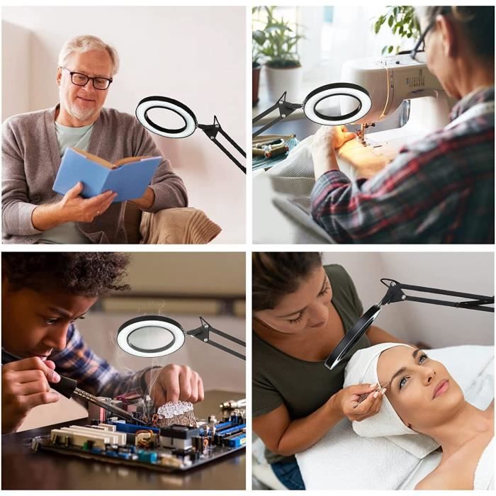 Lampe Loupe LED Manutan Expert Avec Pince - 600lm, Grossissement 2.25x, Bras Flexible