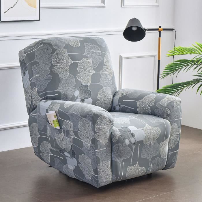 Housse 4 Pièces Pour Fauteuil Relax - Tissu Élastique Antidérapant - Lavable - Anthracite