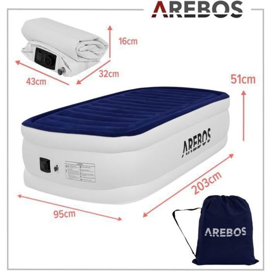AREBOS Matelas Autogonflant Double – Lit D’appoint Avec Pompe Intégrée, Gris