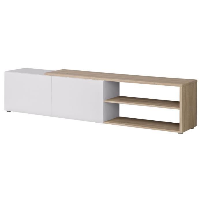 FINLANDEK Meuble TV TOOTING - Contemporain - Blanc mat et décor chêne sonoma structuré 3D - L 199,60 cm