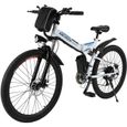 ANCHEER Vélo électrique vélo de montagne pliable avec batterie lithium-ion 36V - Blanc EU Prise-0