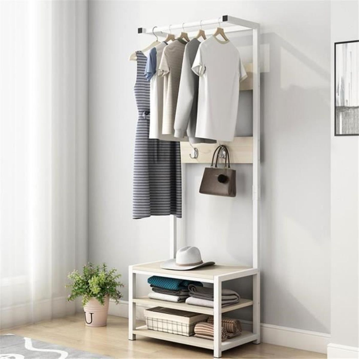 Portant à Vêtements, Armoire Penderie Ouverte, Porte-manteau avec 7 Étagères, Cadre en Métal, Tringles, pour Chambre, Salon, Entrée, Noir | Leroy Merlin