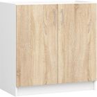 Meuble de cuisine bas AKORD S80 pour évier LIMA modulable Blanc 80 cm 2 portes couleur Chêne Sonoma 1 étagère 80x44,5x82 cm