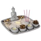 ATMOSPHERA CRÉATEUR D'INTÉRIEUR Jardin zen avec 4 bougies Aditya 23x23cm ciment - Atmosphera createur d'interieur