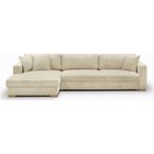 HOMIFAB Canapé d'angle gauche convertible 5 places en velours côtelé beige avec coffre de rangement - Robin