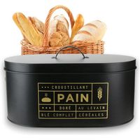 Boîte à Pain Métal Black Mat - Conservation, Rangement et Stockage du Pains, Baguettes, Petits Pains et Gâteaux - Garde les