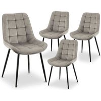 SHERLEY - Lot de 4 chaises capitonnées en velours beige pieds en métal noir