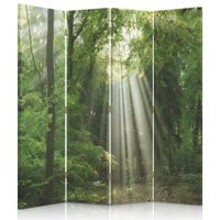 Paravent imprimé sur toile foret nature vue 145x170 cm 4 panneaux double face 360° rayons de soleil Décoration d'intérieur