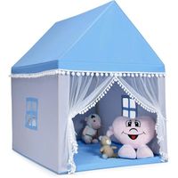 COSTWAY Tente pour 4 Enfants, Cabane de Jeu Intérieure/Etérieure avec Tapis Lavable 120 x 105 x 140 CM(L X l x H), Bleu