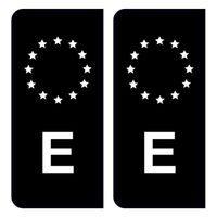Autocollants Stickers plaque immatriculation voiture auto E Espagne Union Européenne Europe EU Noir étoiles Blanches