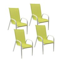 Lot de 4 chaises MARBELLA en textilène vert/structure blanc empilables