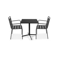 Ensemble table de jardin bistrot rabattable et 2 fauteuils - OVIALA - Palavas - Acier - Gris