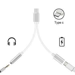 CÂBLE TÉLÉPHONE Double Adaptateur cable diviseur Type C prise jack 3.5mm chargeur USB-C Argent pour OnePlus Nord CE 2 Lite 5G 6.59