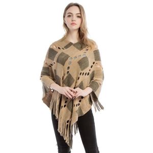 CARCOS Femmes Poncho Écharpes avec Boutons Rayures Châle Cape Douce Tricot Laine Filature Pashmina Multi-Voies Automne Hiver