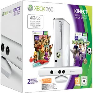 CONSOLE XBOX 360 Console salon - Microsoft - XBOX 360 4Go+ Kinect blanc - Kinect Sports - 3 mois de Live