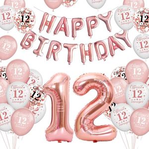 BALLON DÉCORATIF  Lot De 12 Ballons Décoratifs En Or Rose - Pour Anniversaire De 12 Ans - Pour Garçon Et Fille - Guirlande Happy Birthday - Ban[J7361]