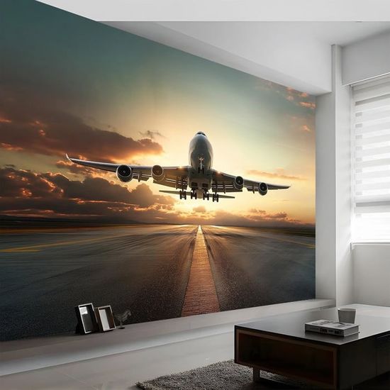 Tableau Toile 5 Pièces Avion Au Coucher De Soleil - Art Mural Encadré, Neuf, Décoration Moderne
