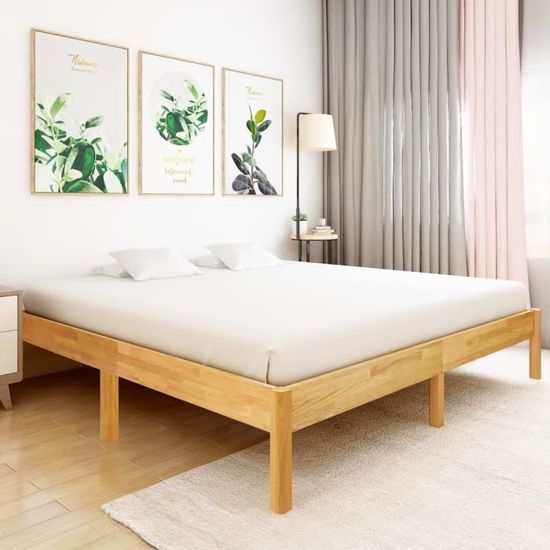 BINGO Cadre de Lit Double, Strucuture de lit adulte avec matelas Cadre de lit Bois de chêne massif 180 x 200 cm6166