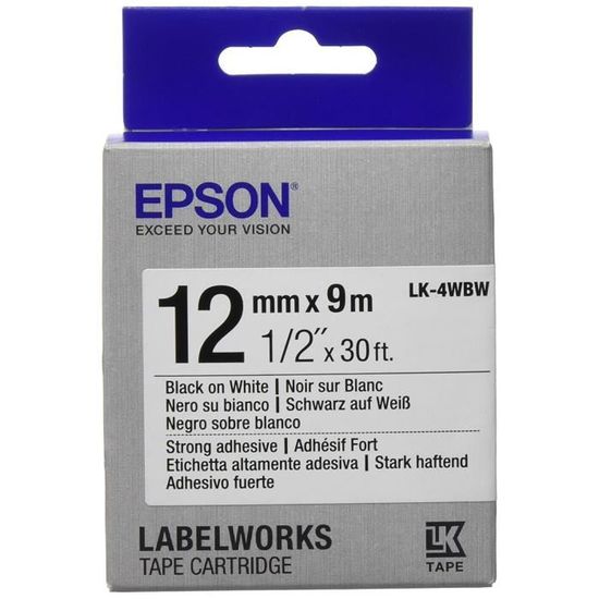 Ruban d'étiquettes EPSON LK4WBW - Noir sur blanc - 12mm