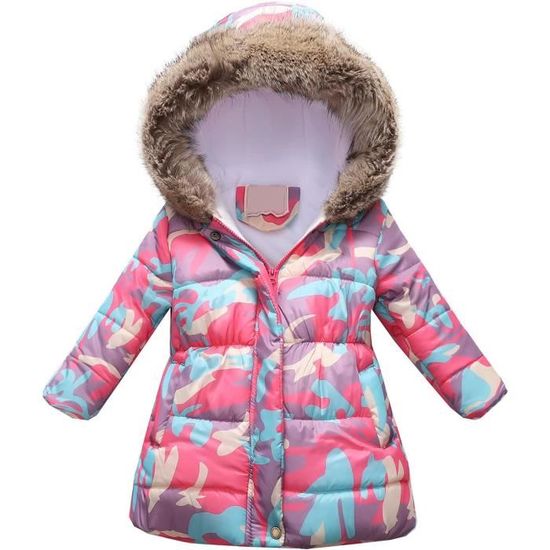 Blouson Filles Manteau D'hiver Enfants Chaud Fourrure À Capuche Rouge