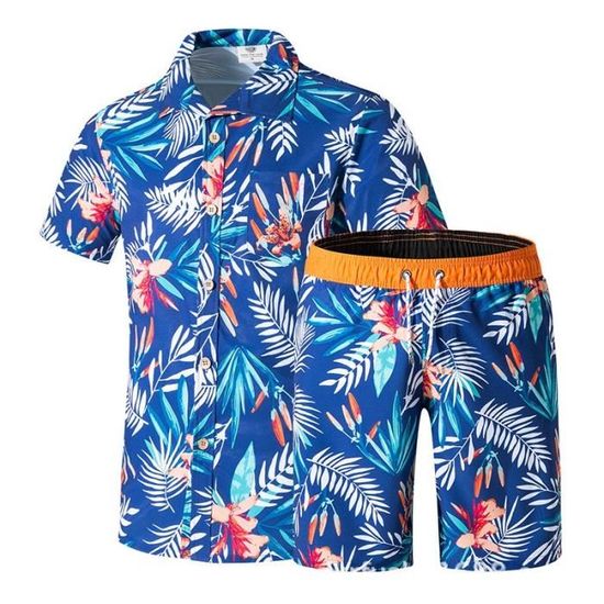 Chemise Hawaïenne INSFITY Bleu Manches Courtes Short de