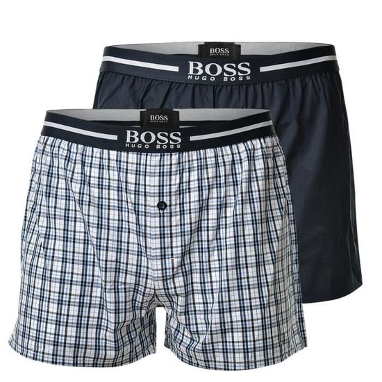HUGO BOSS Calecon Homme carre Paquet de 2 Blanc bleu Cdiscount Pret a Porter