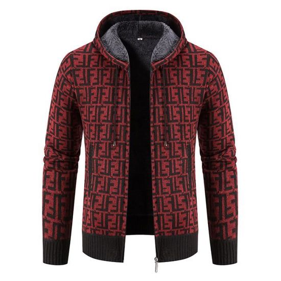 Cardigan Homme Long à Capuche Zippé Pull Veste en Maille Homme Hiver Pas Cher Casual Veste Polaire Hommes Chaude et Epaisse Sweats à Capuche de Travail Cardigans Sweater Pullover