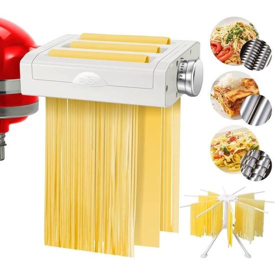 Laminoir à Pâtes 3 En 1 Pour KitchenAid - 8 Épaisseurs - Avec Séchoir Et Brosse - Accessoire Only